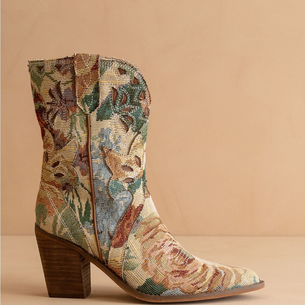 Floral Tapestry Ankle Boots